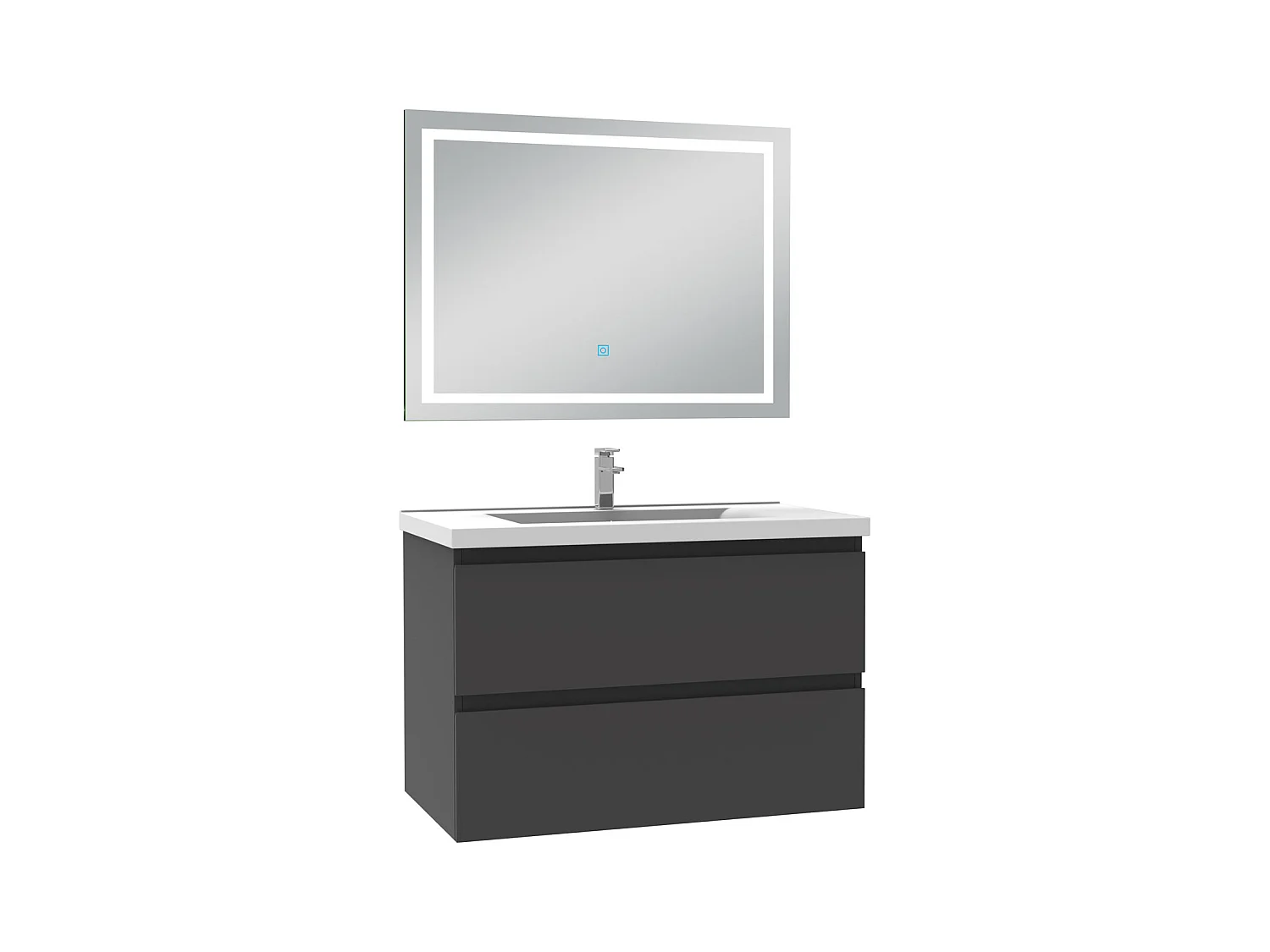 AICA Meuble Salle de Bain 80cm Anthracite simple vasque + Miroir LED