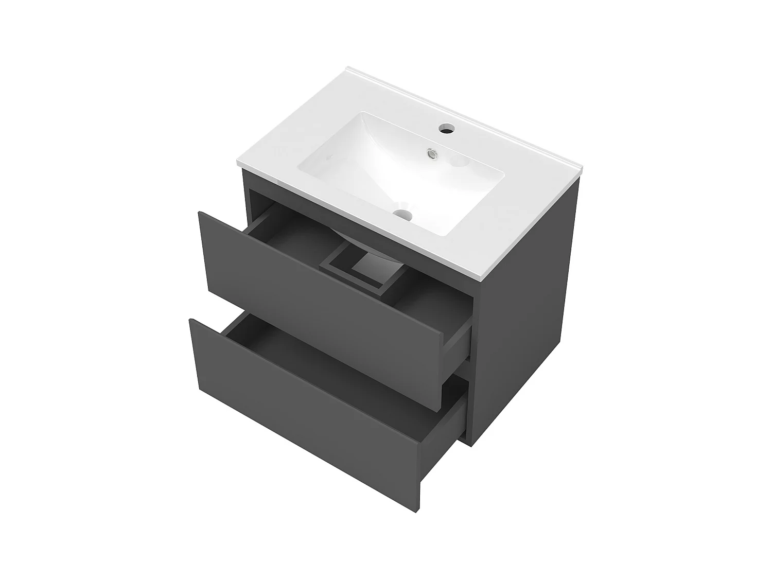 AICA Meuble Salle de Bain 80cm Anthracite simple vasque + Miroir LED