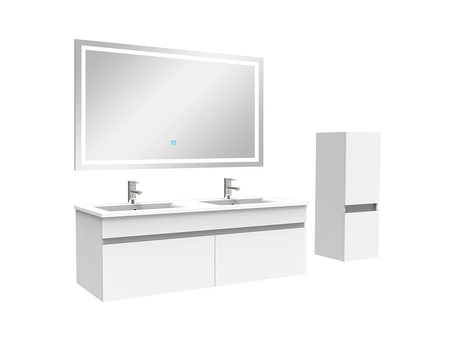 AICA Meuble Salle de Bain 120cm Blanc + vasque + miroir lumineux + colonne