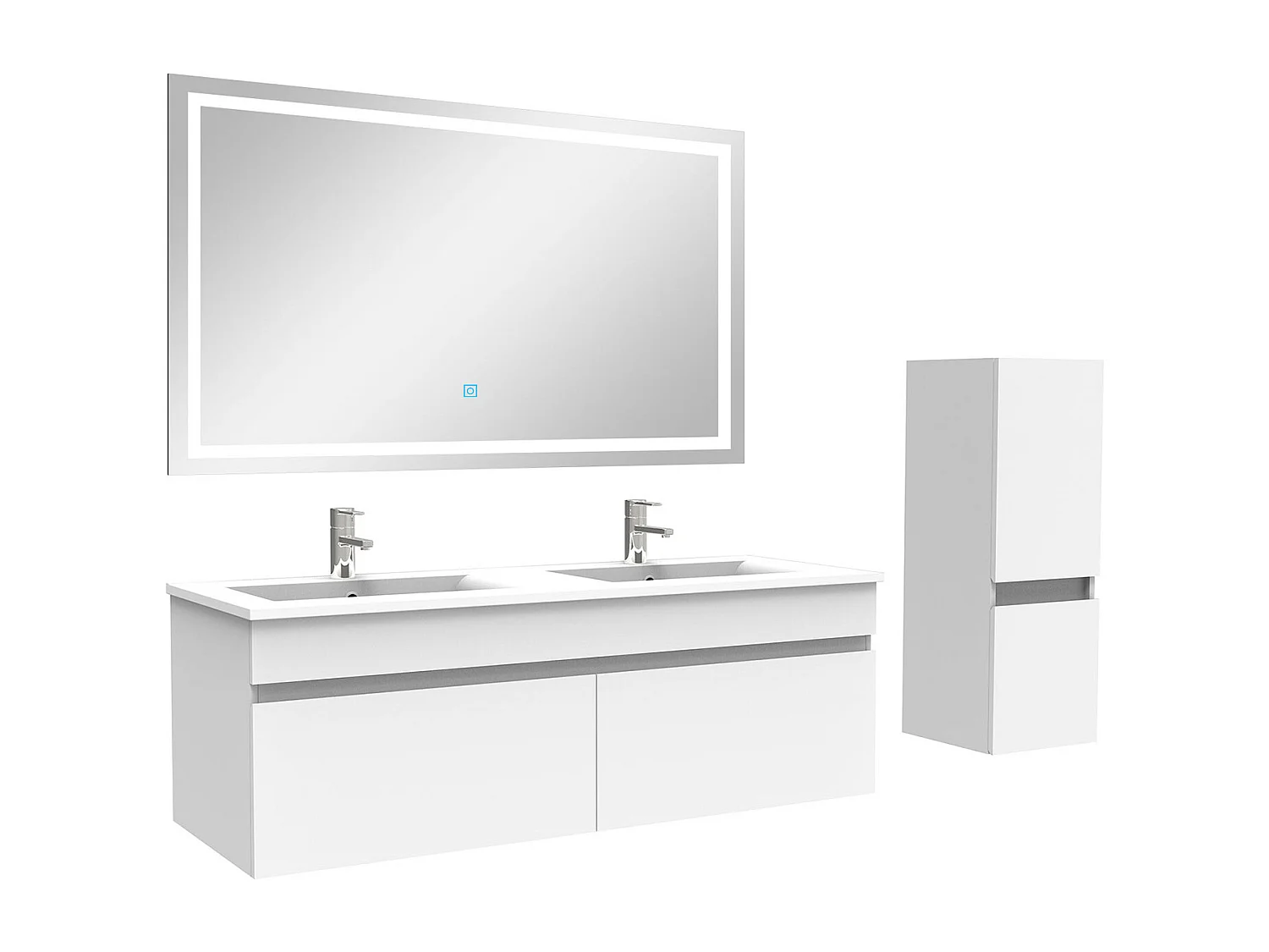 AICA Meuble Salle de Bain 120cm Blanc + vasque + miroir lumineux + colonne