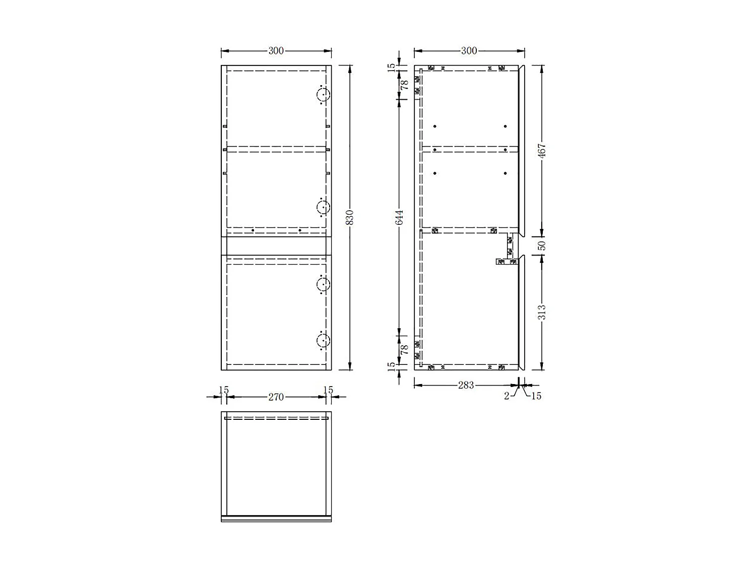 AICA Colonne de salle de bain avec 2 Porte, Compartiment,30x30x83cm,Anthracite