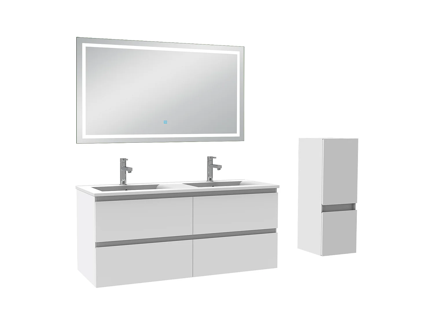 AICA Meuble Salle de Bain Blanc 120cm vasque + suspendu colonne + miroir LED