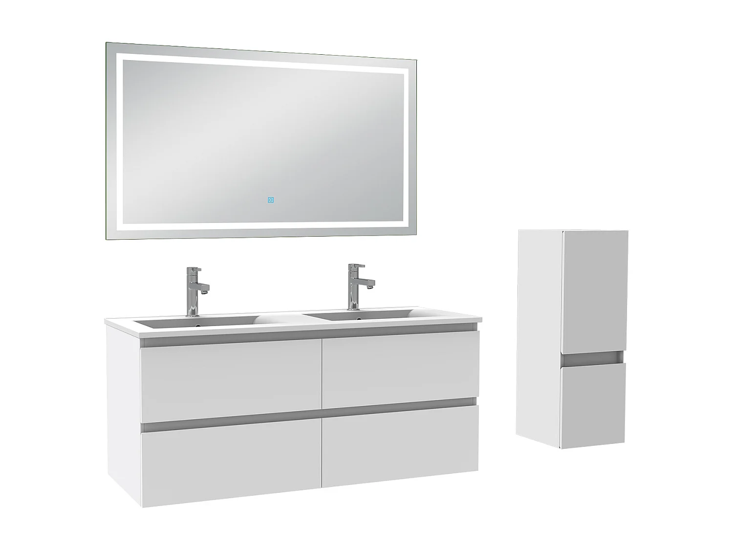 AICA Meuble Salle de Bain Blanc 120cm vasque + suspendu colonne + miroir LED