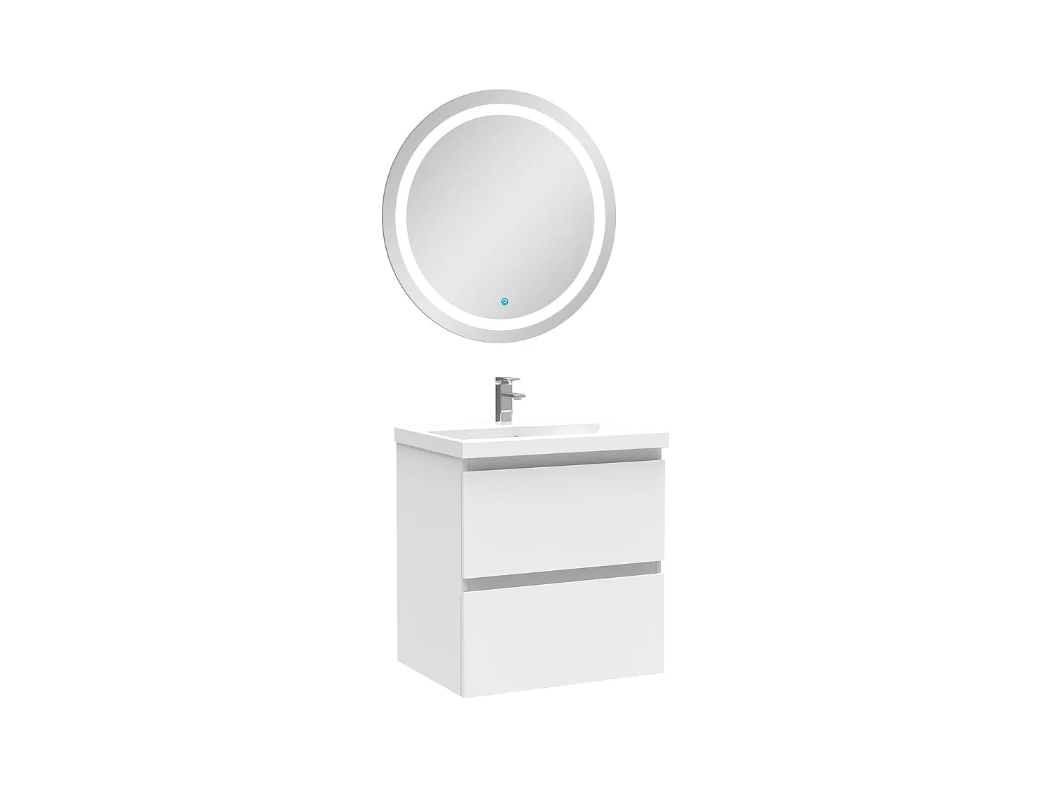 AICA Meuble Salle de Bain 50cm Blanc simple vasque + Miroir Lumineux Rond