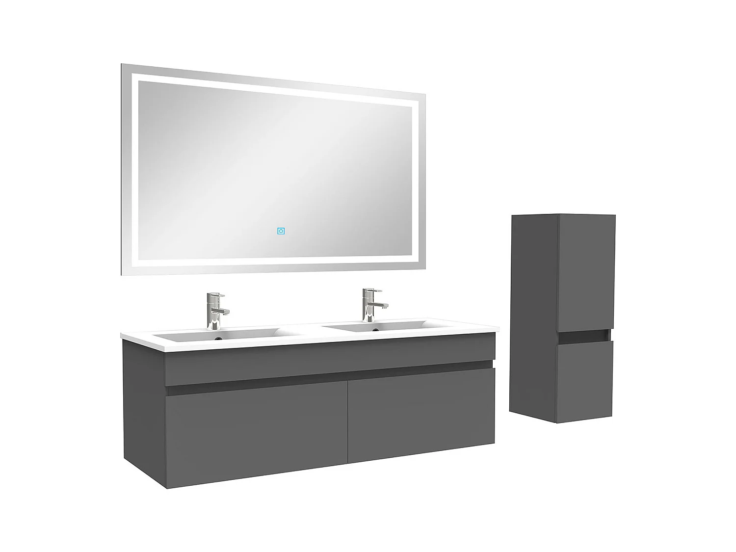 AICA Meuble Salle de Bain 120cm Anthracite + vasque + miroir lumineux + colonne