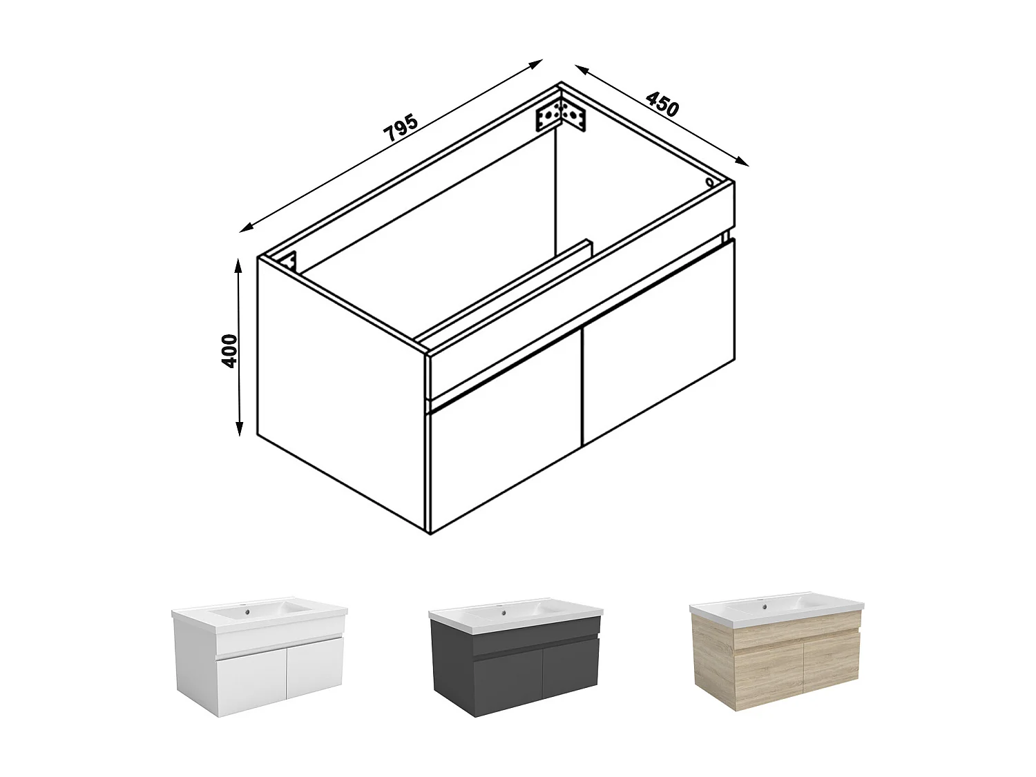 AICA Meuble Salle de Bain de rangement avec 2 portes ouvrantes, sans vasque, 79 x 45 x 40 cm, Blanc