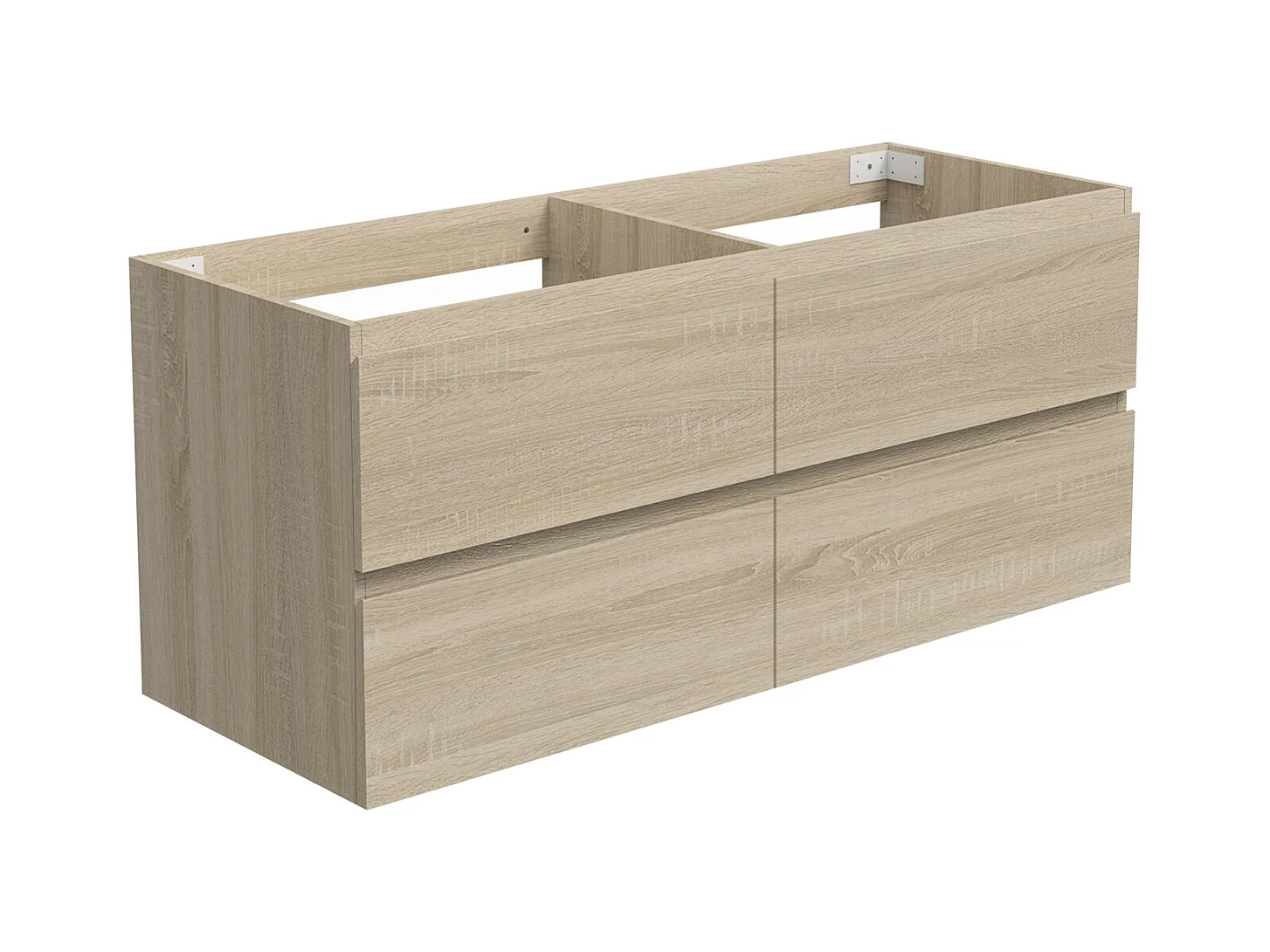 AICA Meuble Salle de Bain Chêne 120cm, suspendu avec 4 tiroirs, sans compter vasque