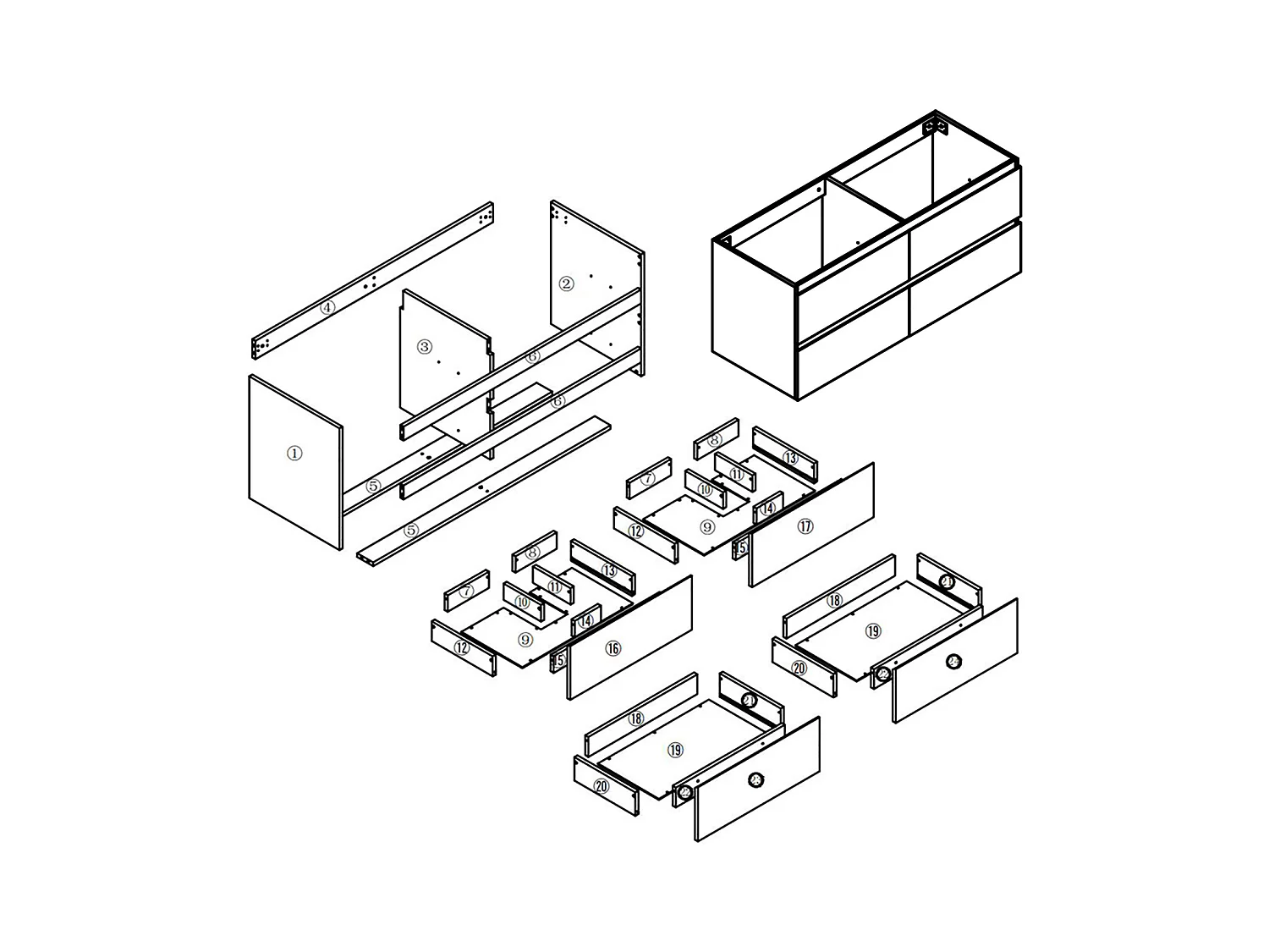 AICA Meuble Salle de Bain Chêne 120cm, suspendu avec 4 tiroirs, sans compter vasque