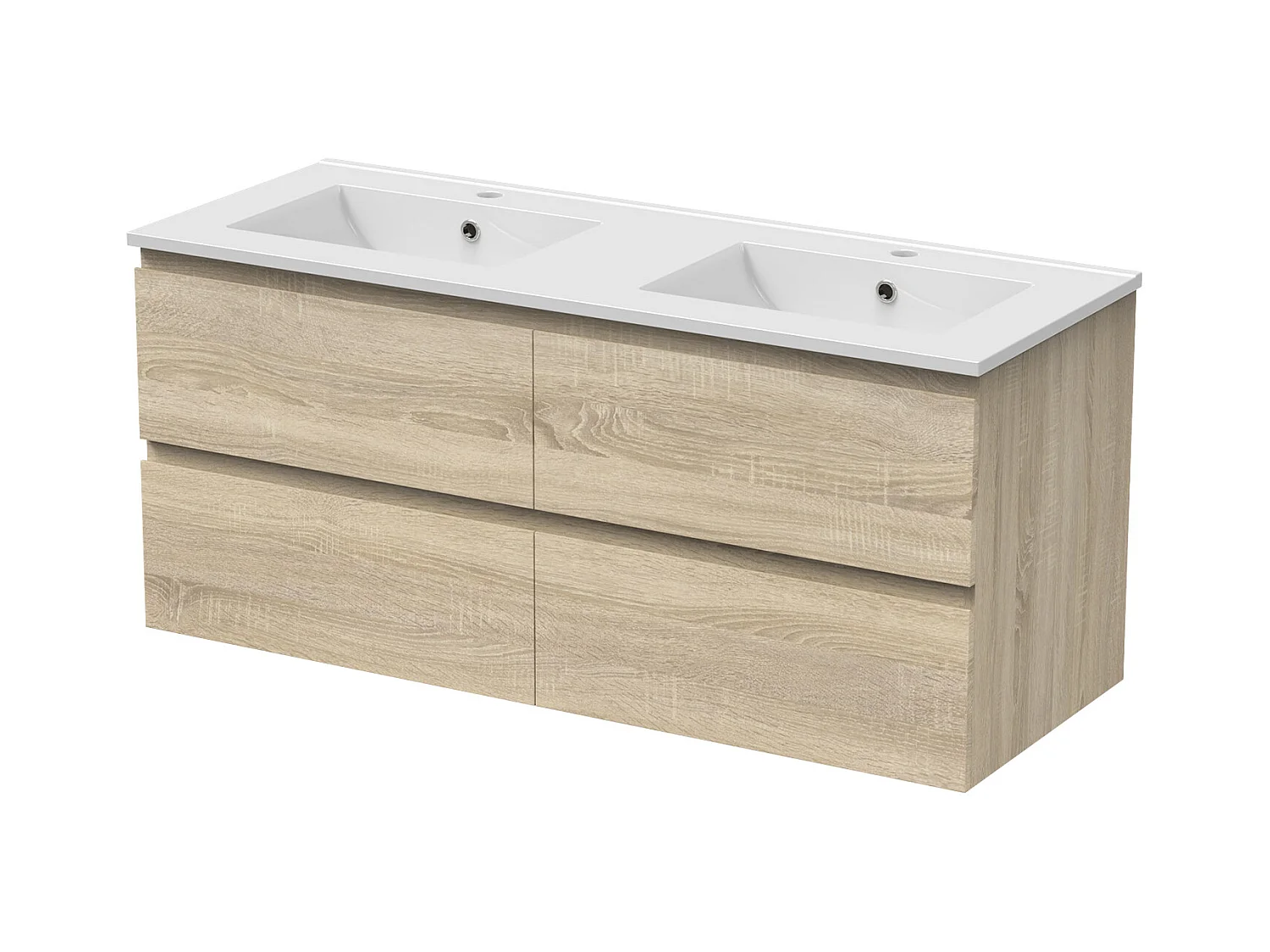 AICA Meuble Salle de Bain Chêne 120cm, suspendu avec 4 tiroirs, sans compter vasque