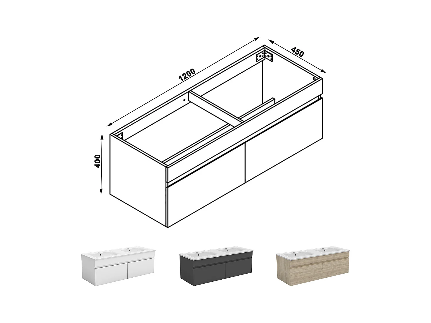 AICA Meuble Salle de Bain sans compter vasque 120cm Blanc + 2 portes