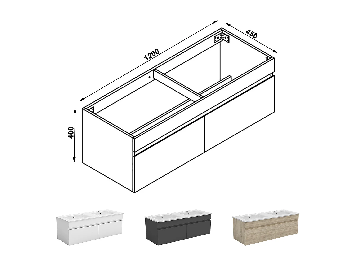 AICA Meuble Salle de Bain sans compter vasque 120cm Blanc + 2 portes