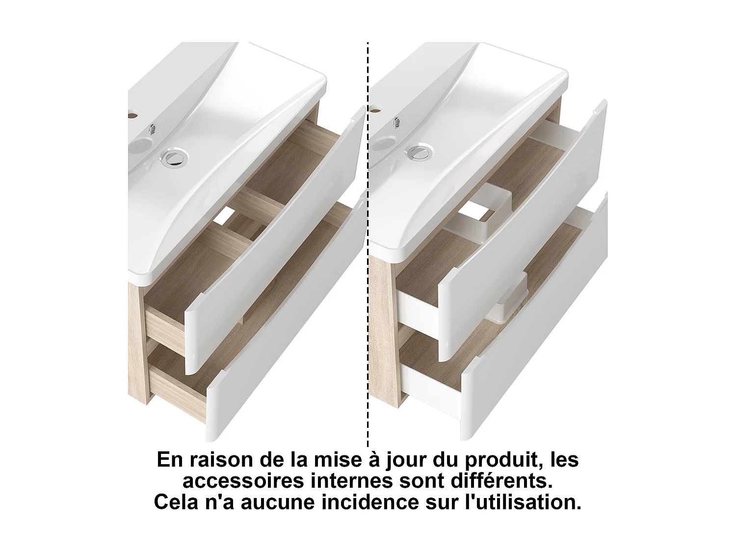 AICA Meuble Salle de Bain de Rangement avec Tiroir, 80 x 39.5 x 50cm, Blanc，sans vasque