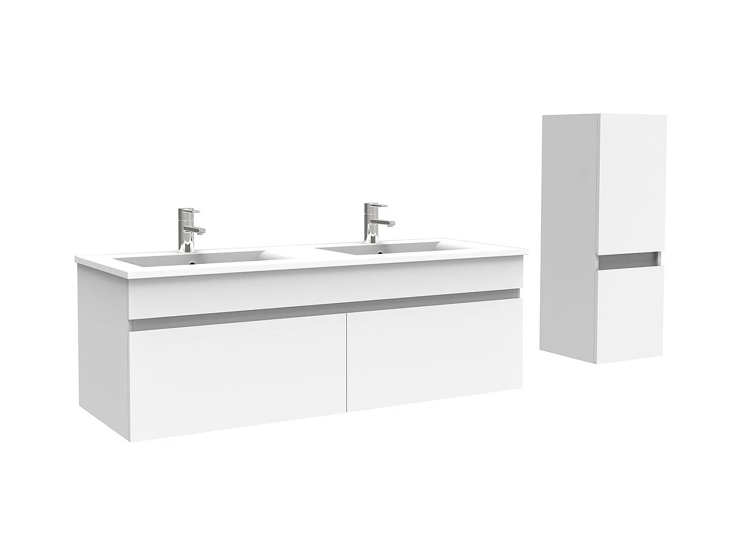 AICA Meuble Salle de Bain 120cm Blanc avec colonne et vasque ceramique