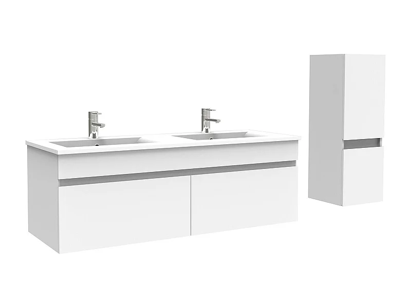 AICA Meuble Salle de Bain 120cm Blanc avec colonne et vasque ceramique