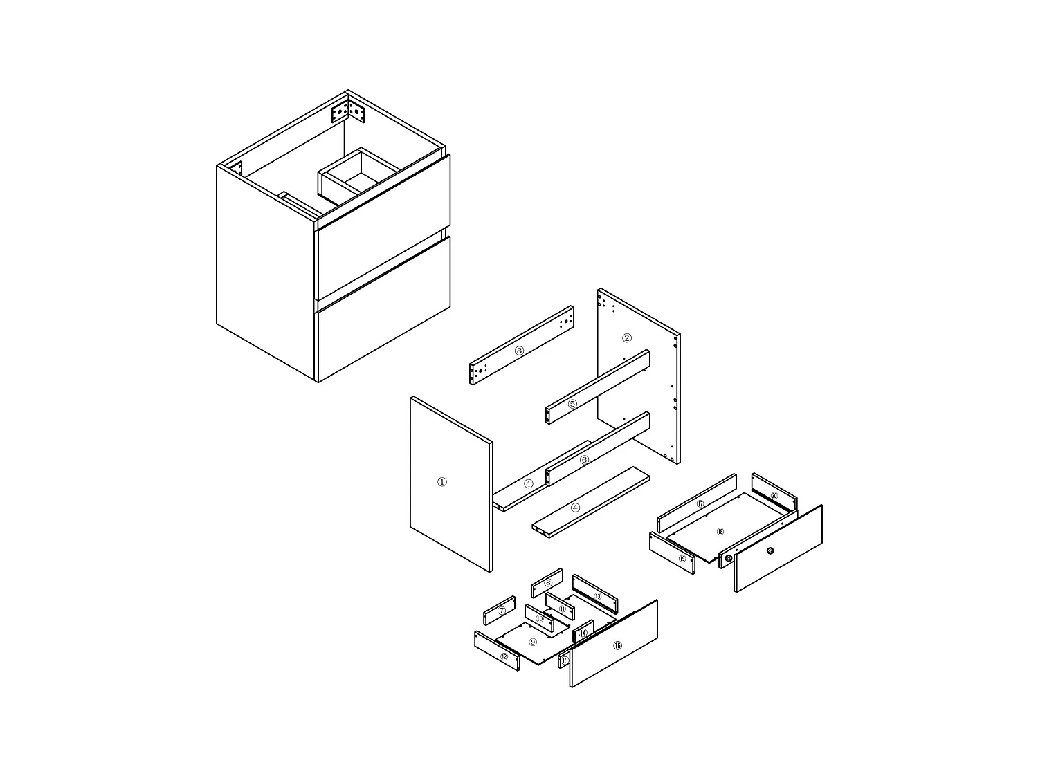 AICA Meuble Salle de Bain de rangement avec deux tiroirs, 60 x 38.5 x 52 cm, blanc，sans vasque