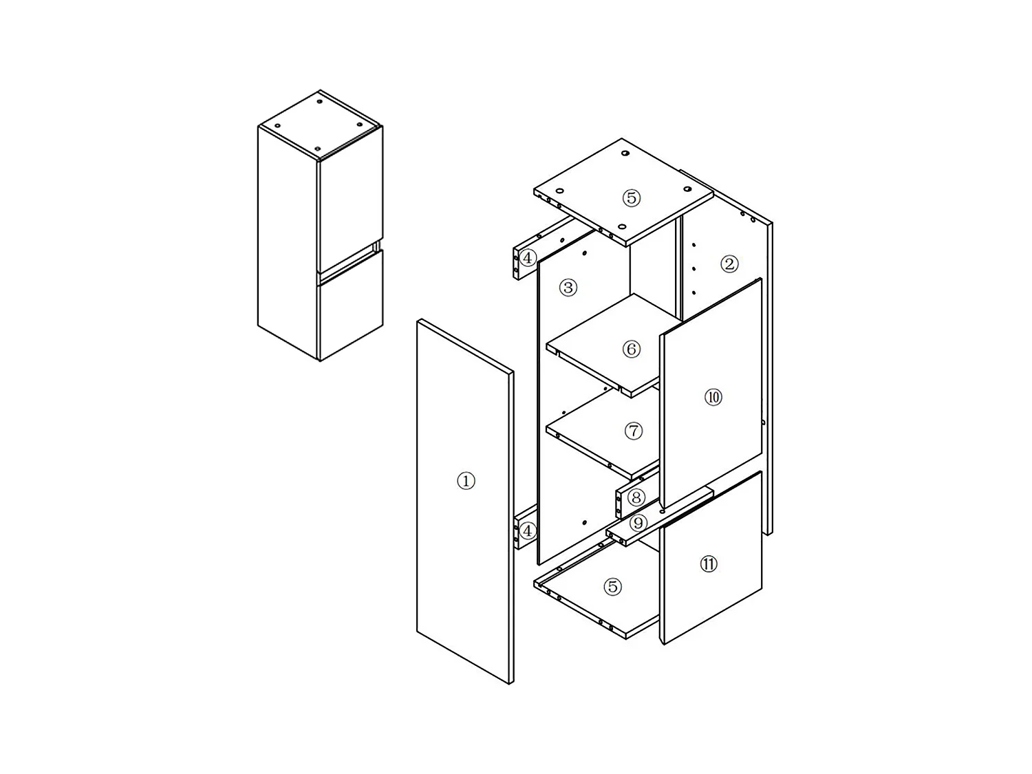 AICA Colonne de salle de bain avec 2 Porte, Compartiment,30x30x83cm,Blanc