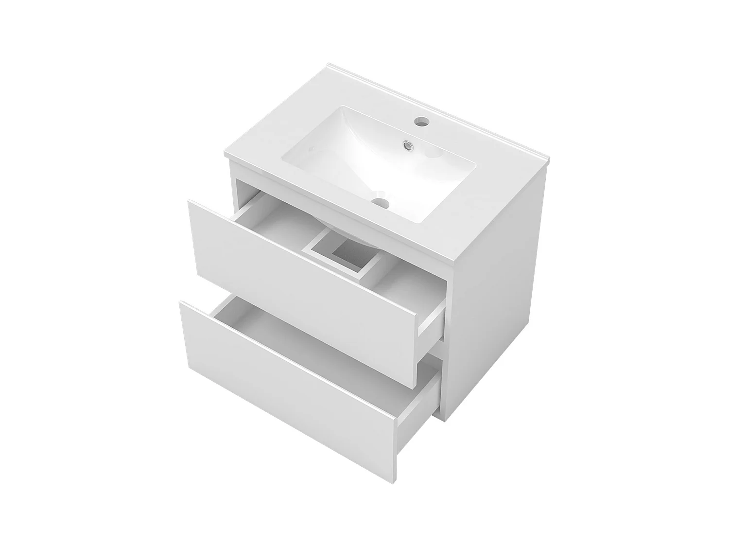 AICA Meuble Salle de Bain 80cm Blanc simple vasque + Miroir LED