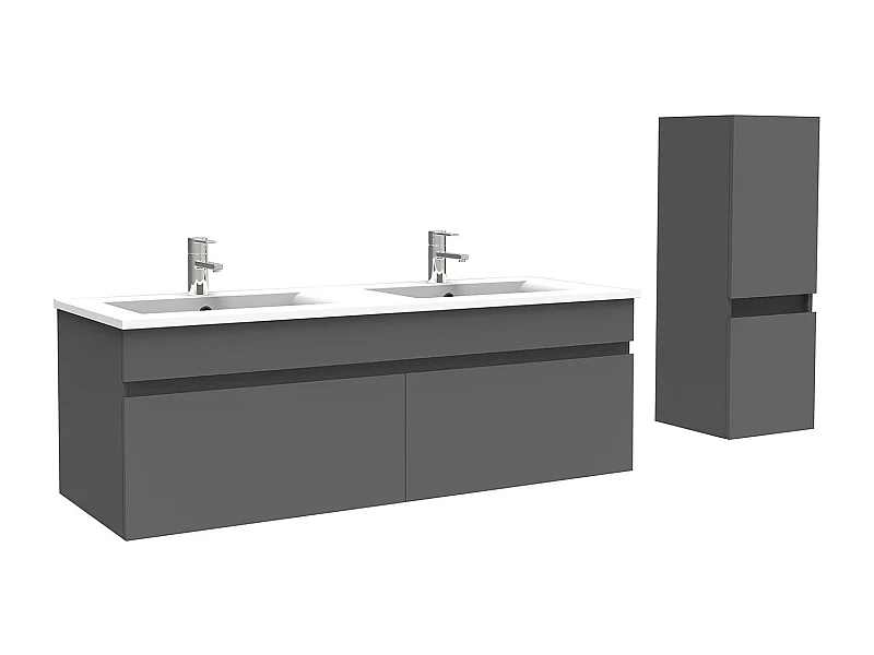 AICA Meuble Salle de Bain 120cm Anthracite avec colonne et vasque ceramique