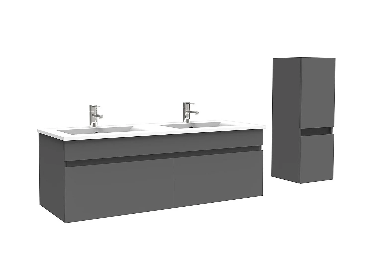 AICA Meuble Salle de Bain 120cm Anthracite avec colonne et vasque ceramique