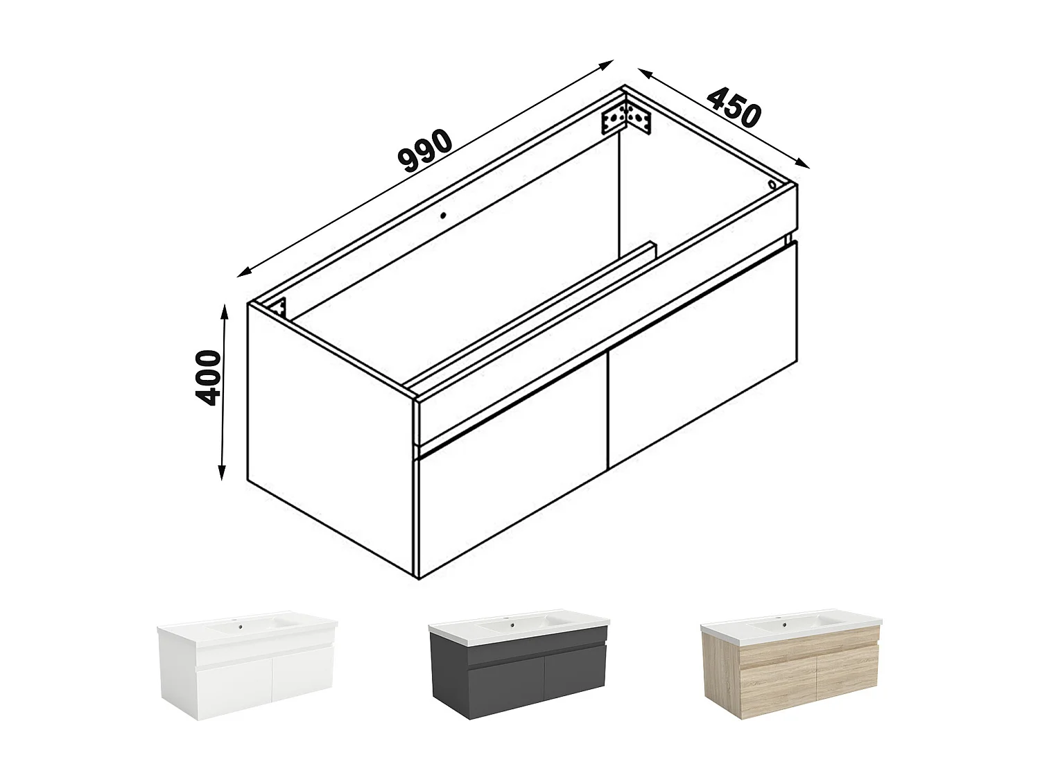 AICA Meuble Salle de Bain de rangement avec 2 portes ouvrantes, 99 x 45 x 40 cm, Blanc，sans vasque