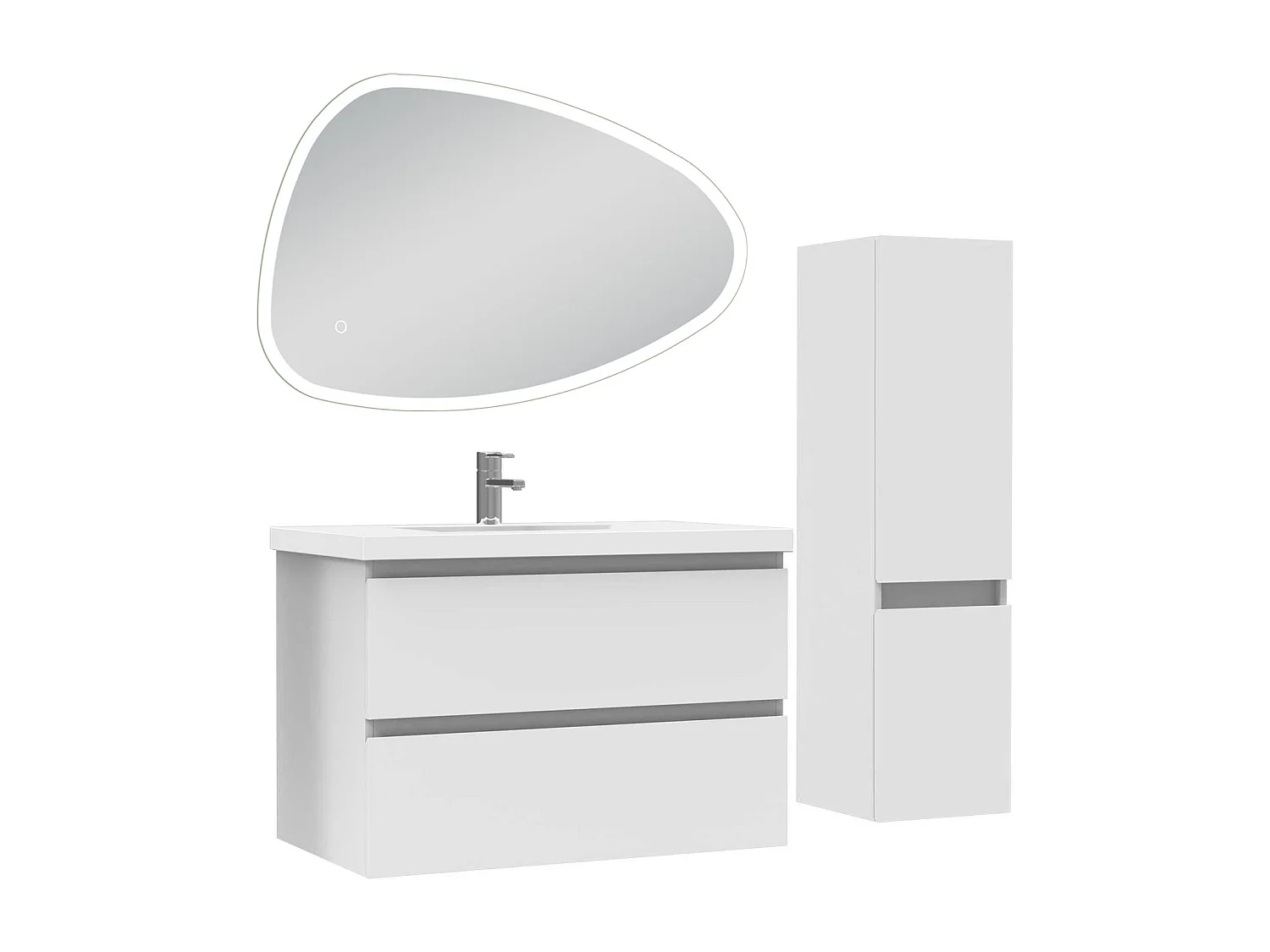 AICA Meuble Salle de Bain 80cm Blanc vasque + colonne + miroir 3 couleurs LED