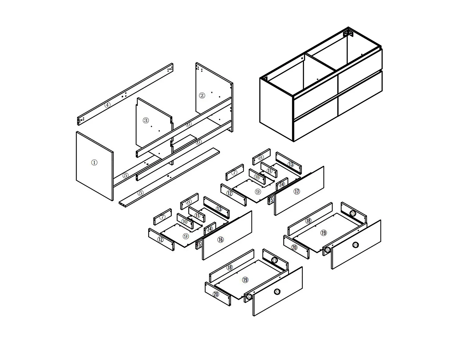 AICA Meuble Salle de Bain Anthracite 120cm, suspendu avec 4 tiroirs, sans compter vasque