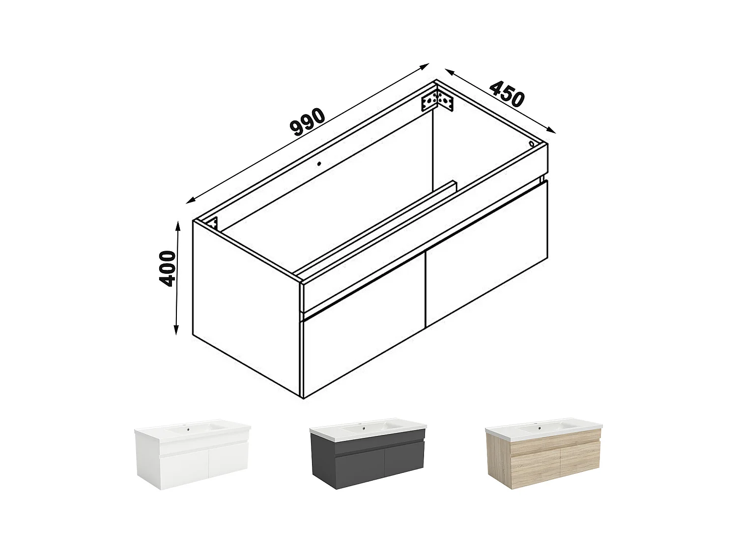 AICA Meuble Salle de Bain de rangement avec 2 portes ouvrantes, 99 x 45 x 40 cm, Chêne，sans vasque