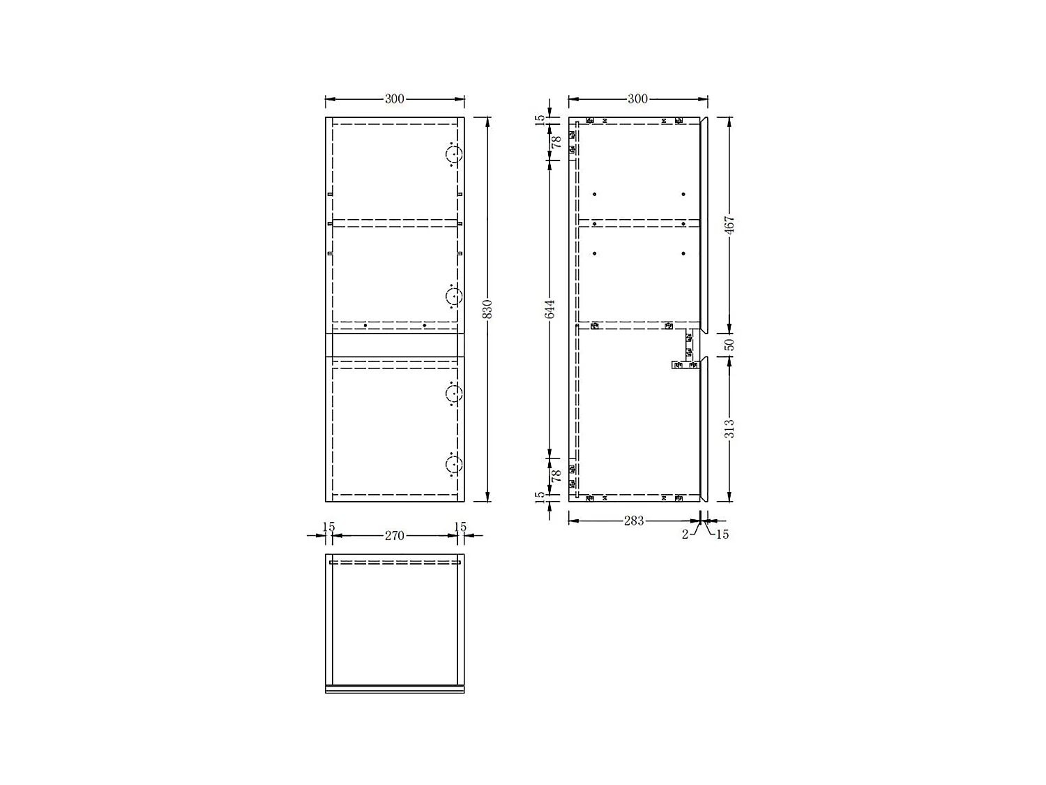 AICA Colonne de salle de bain avec 2 Porte, Compartiment,30x30x83cm,Chêne