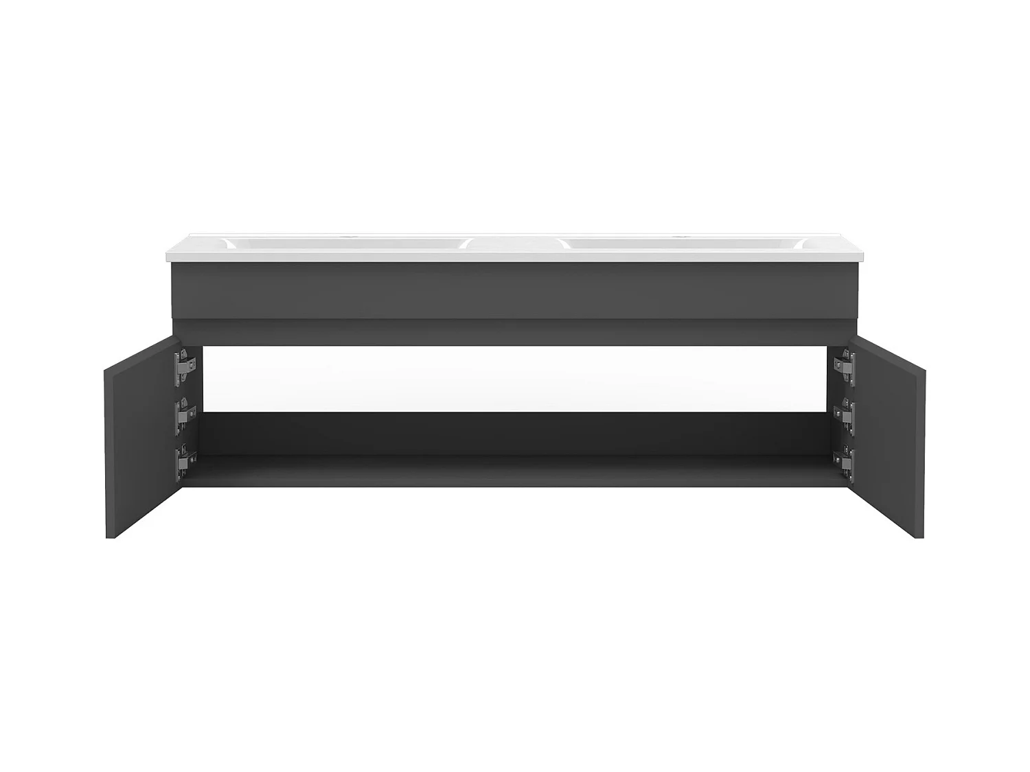 AICA Meuble Salle de Bain 120cm Anthracite double vasque + Deux Miroir Lumineux Rond