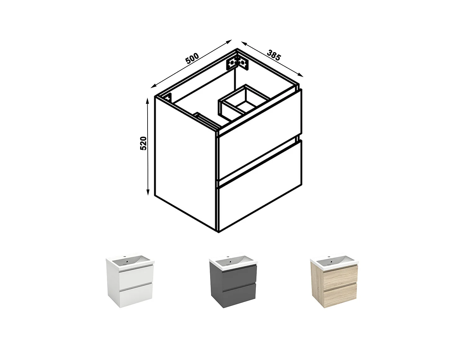 AICA Meuble Salle de Bain Anthracite 50cm, suspendu avec 2 tiroirs, sans compter vasque