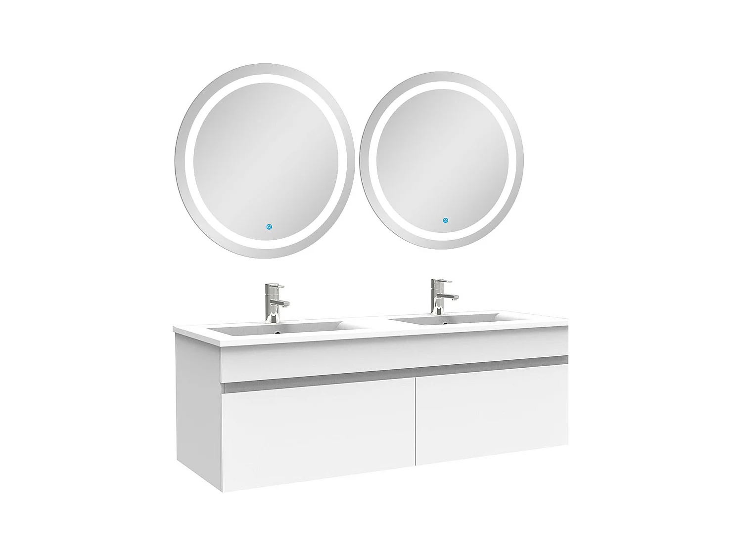 AICA Meuble Salle de Bain 120cm Blanc double vasque + Deux Miroir Lumineux Rond
