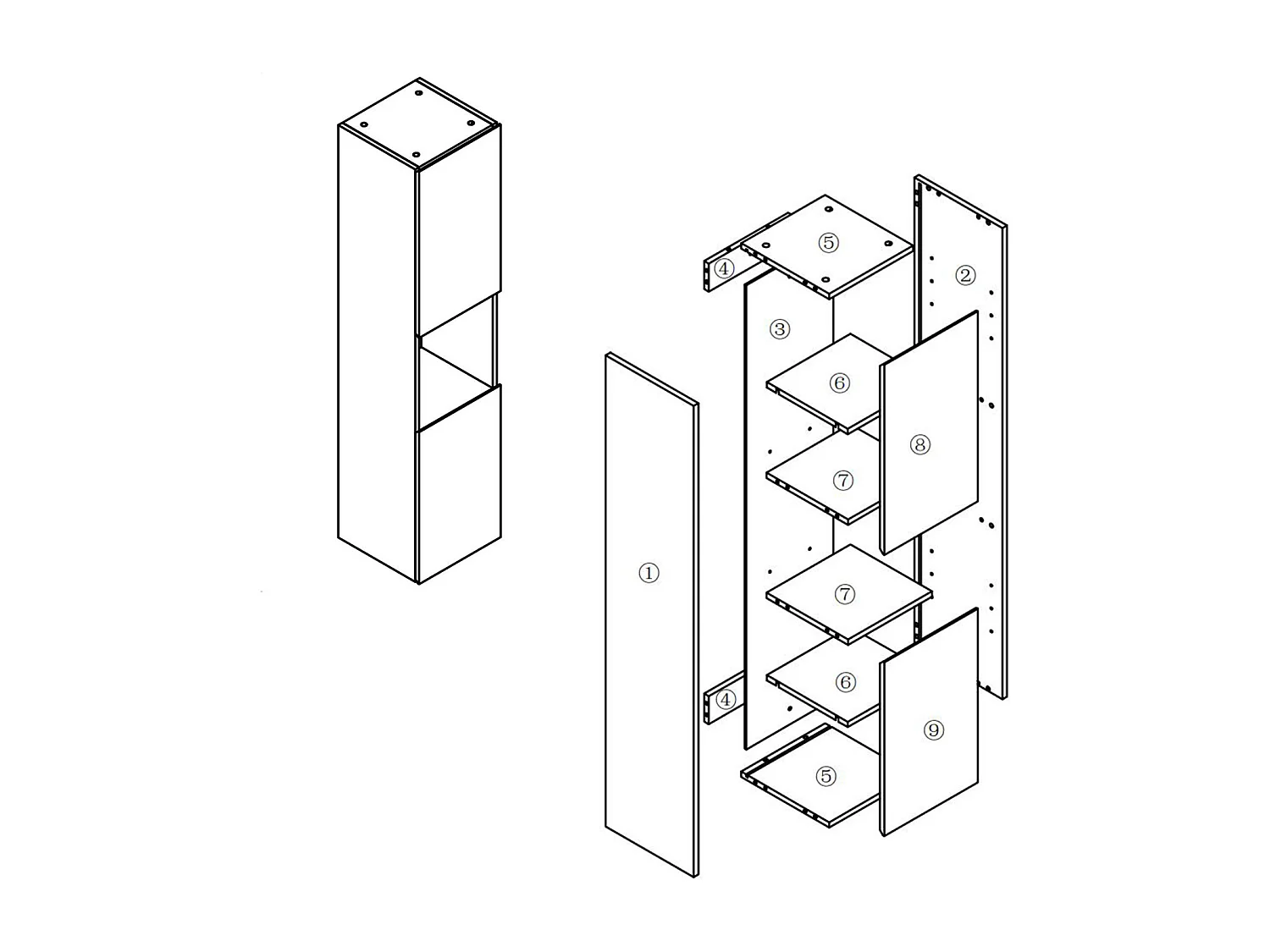 AICA Colonne de Salle de Bain Haute avec 2 Porte, Compartiment,30x30x131.5cm Blanc
