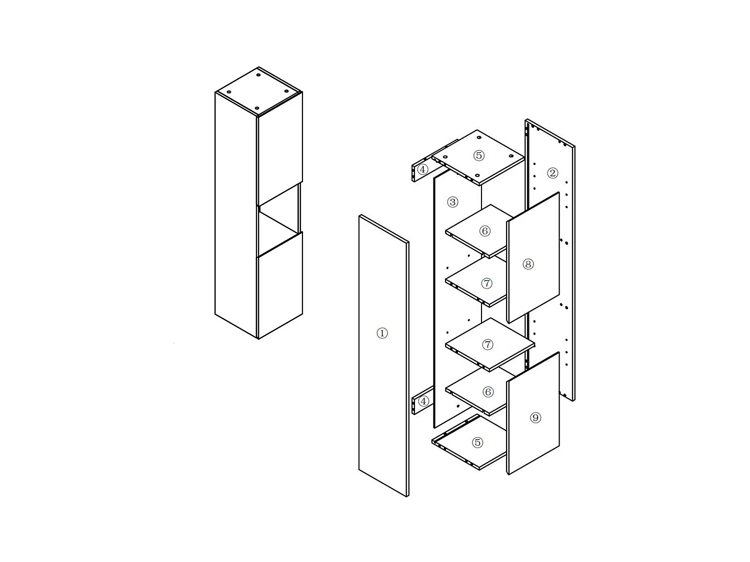 AICA Colonne de Salle de Bain Haute avec 2 Porte, Compartiment,30x30x131.5cm Anthracite