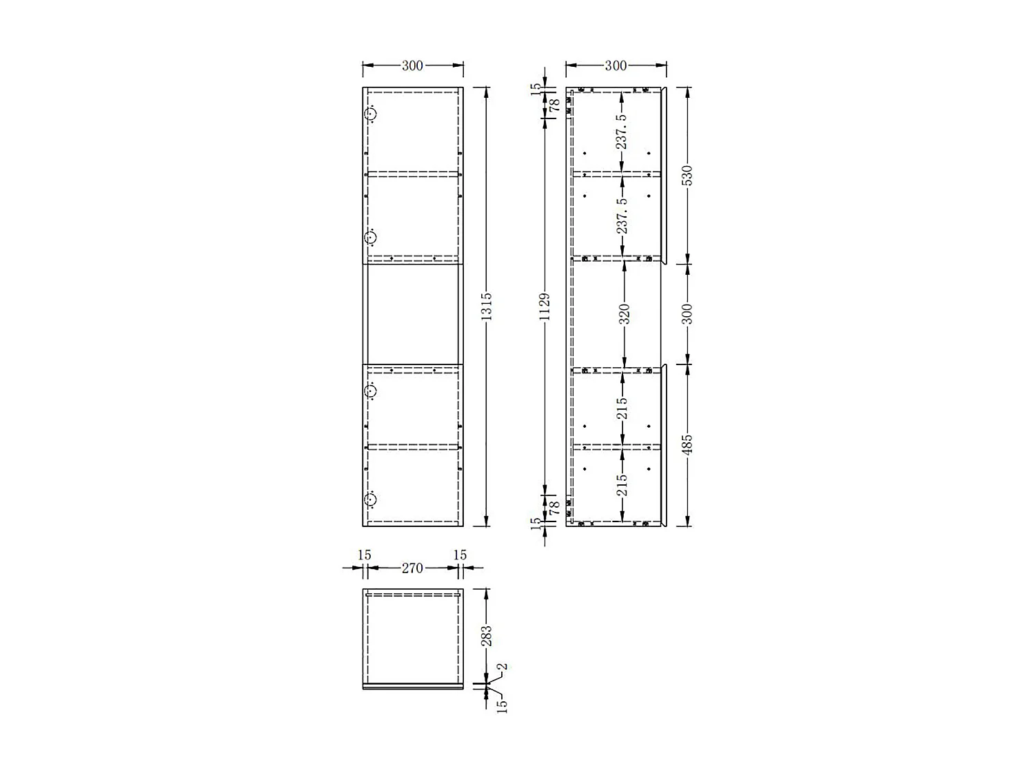 AICA Colonne de Salle de Bain Haute avec 2 Porte, Compartiment,30x30x131.5cm Anthracite