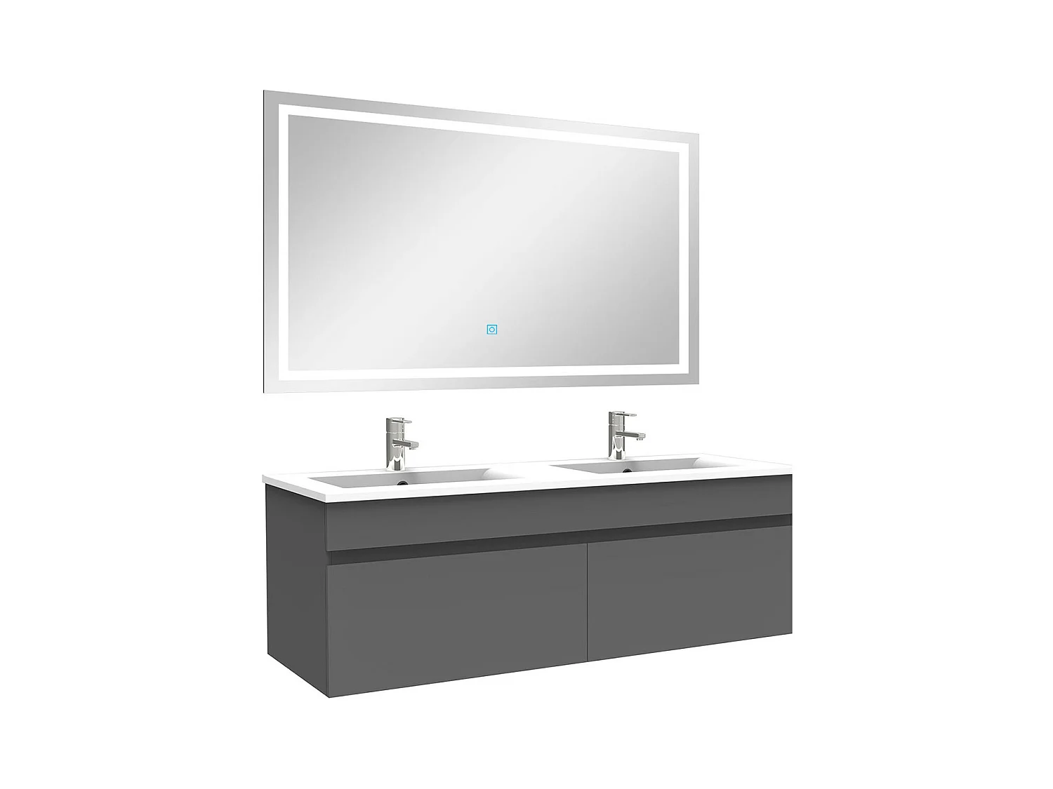 AICA Meuble Salle de Bain Anthracite + vasque + miroir lumineux 120cm