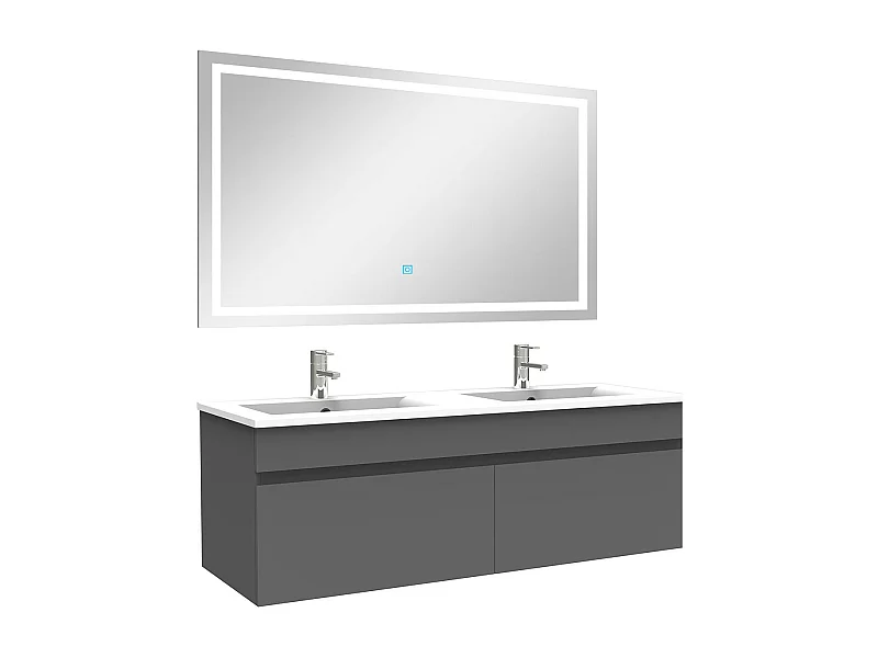 AICA Meuble Salle de Bain Anthracite + vasque + miroir lumineux 120cm