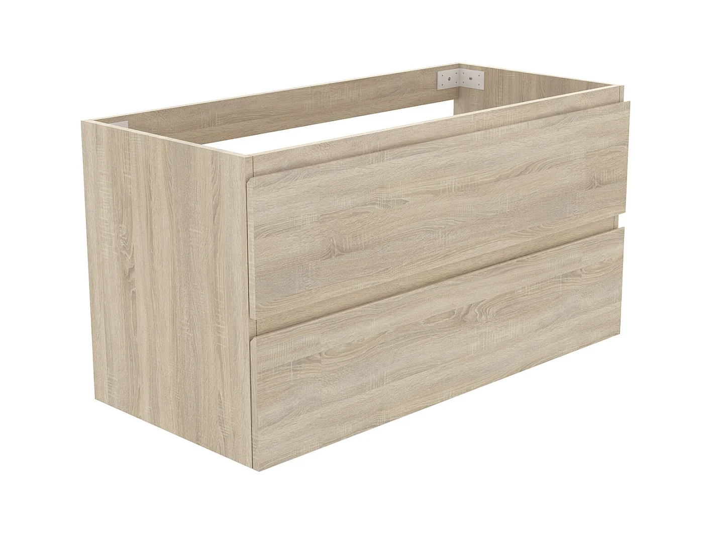 AICA Meuble Salle de Bain Chêne 100cm, suspendu avec 2 tiroirs, sans compter vasque