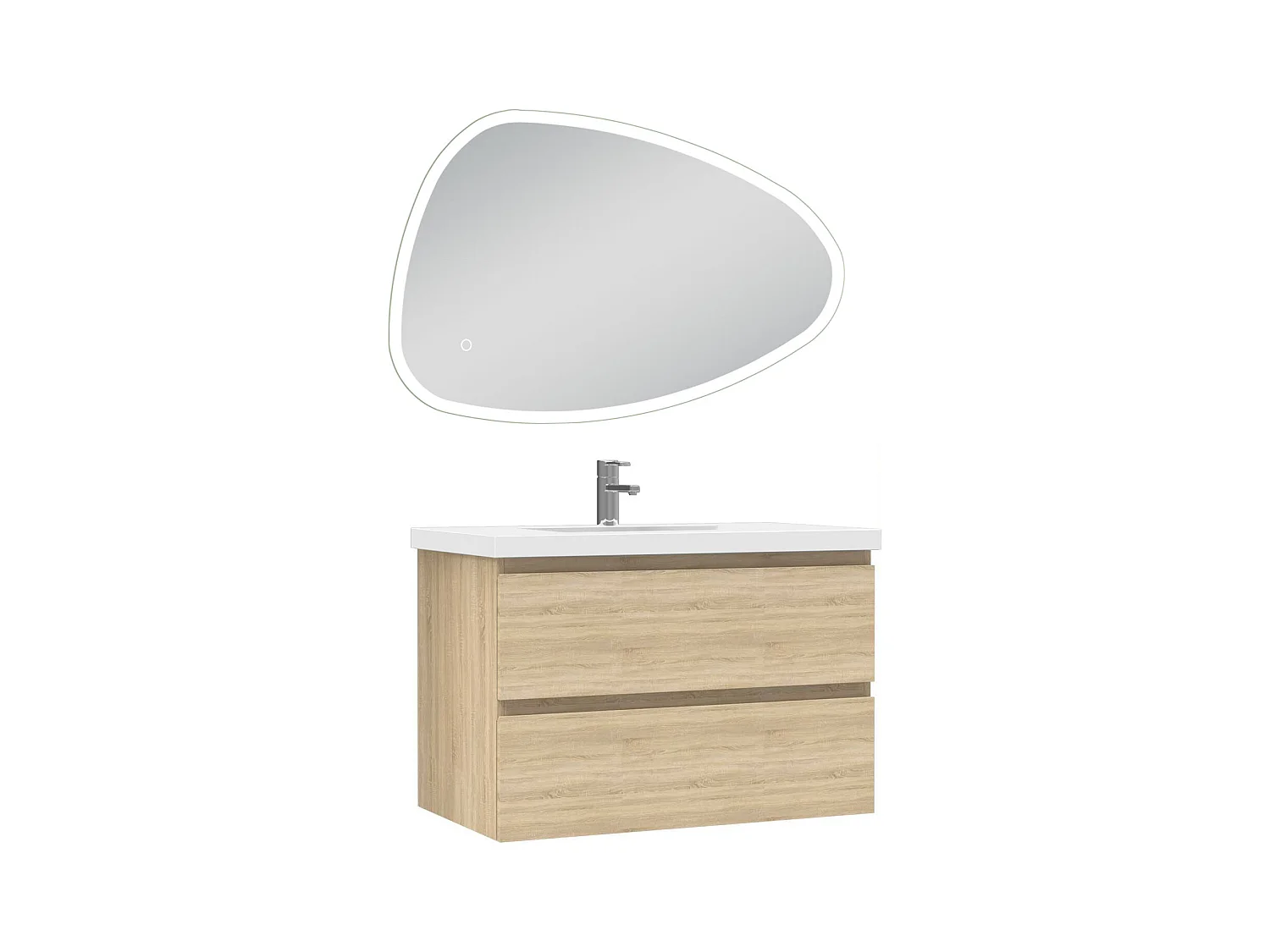 AICA Meuble Salle de Bain 80cm Chêne vasque + miroir 3 couleurs lumineux