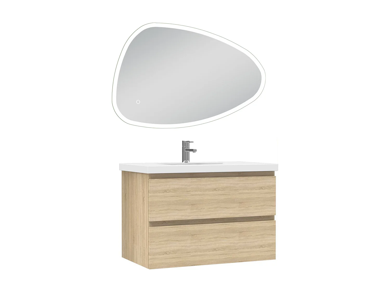 AICA Meuble Salle de Bain 80cm Chêne vasque + miroir 3 couleurs lumineux