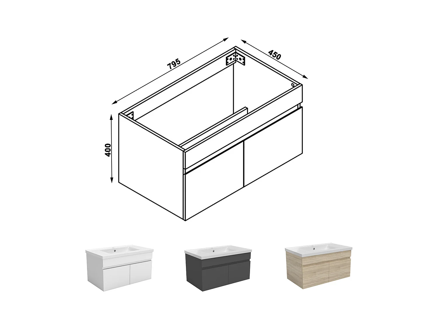 AICA Meuble Salle de Bain de rangement avec 2 portes ouvrantes, sans vasque, 79 x 45 x 40 cm, Chêne