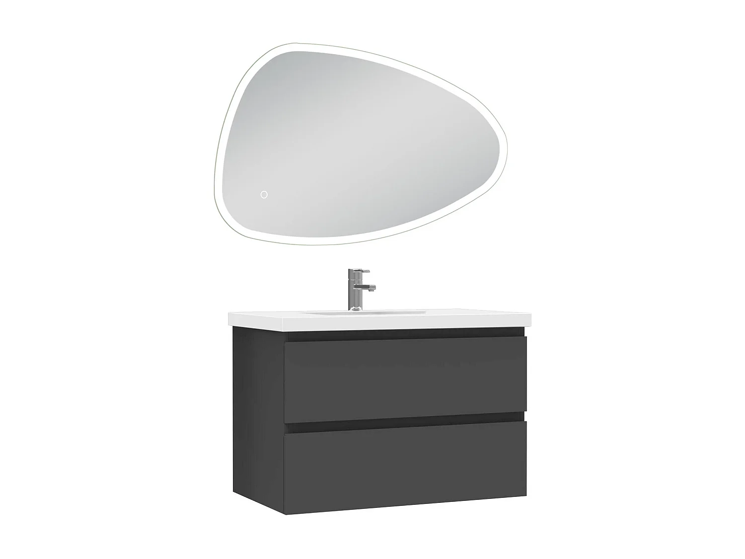 AICA Meuble Salle de Bain 80cm Anthracite vasque + miroir 3 couleurs lumineux