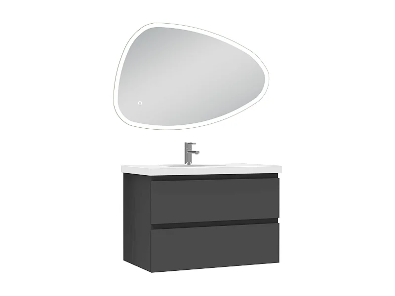 AICA Meuble Salle de Bain 80cm Anthracite vasque + miroir 3 couleurs lumineux