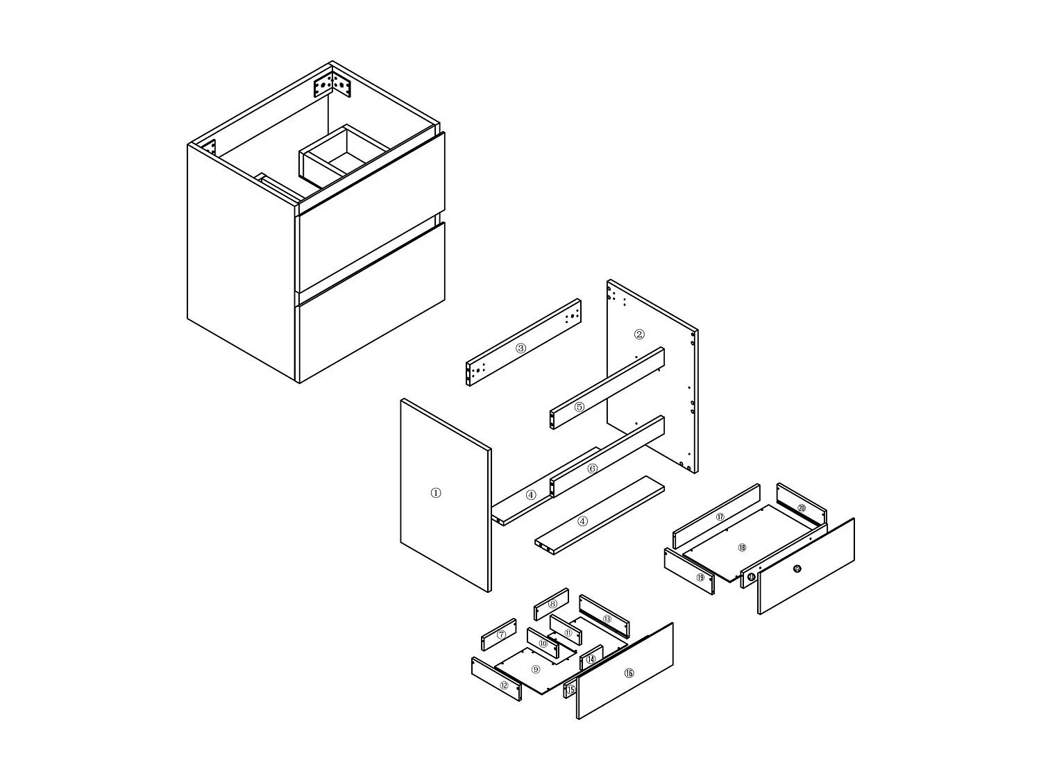 AICA Meuble Salle de Bain de rangement avec deux tiroirs, 60 x 38.5 x 52 cm, Chêne，sans vasque