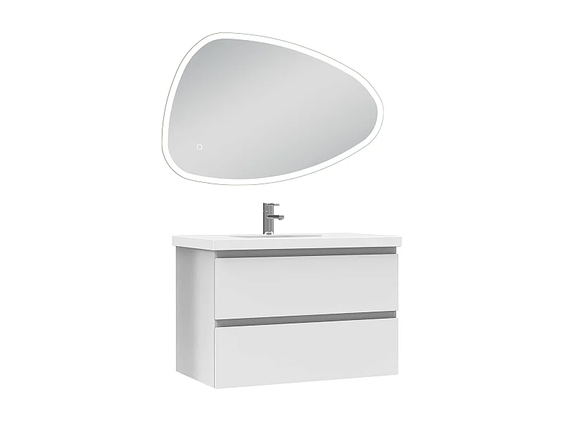 AICA Meuble Salle de Bain 80cm Blanc vasque + miroir 3 couleurs lumineux