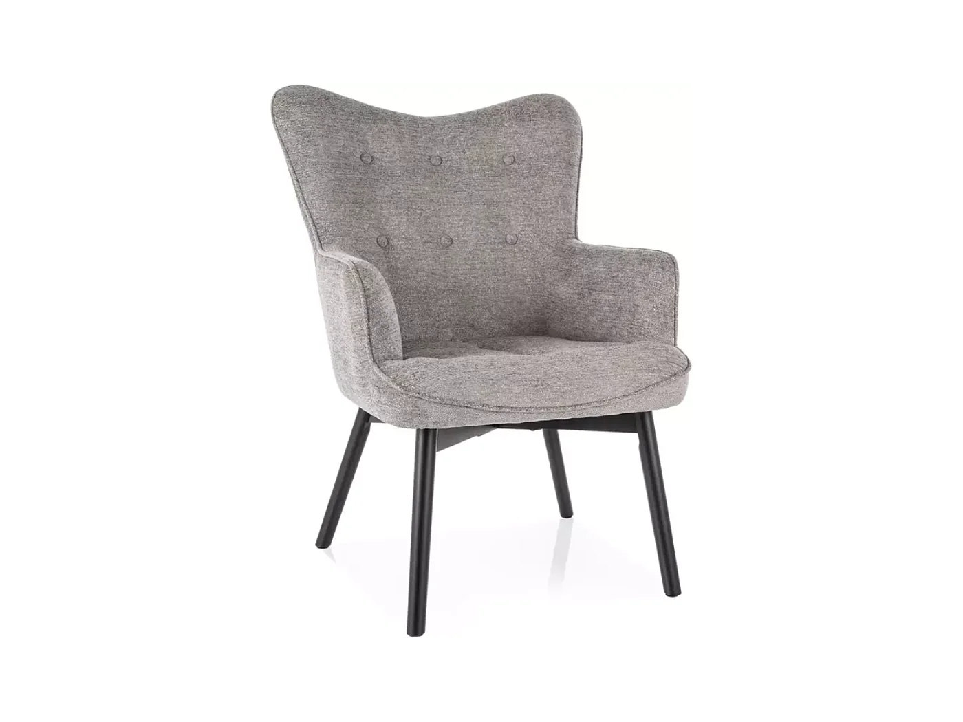 Chaise tissu gris dossier capitonné et pieds bois noir LORINDA