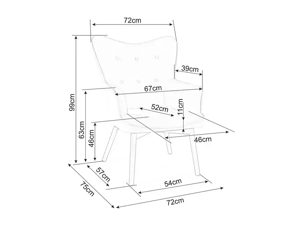 Chaise tissu gris dossier capitonné et pieds bois noir LORINDA