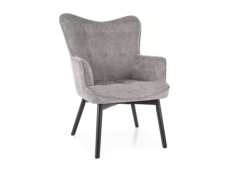 Chaise tissu gris dossier capitonné et pieds bois noir LORINDA