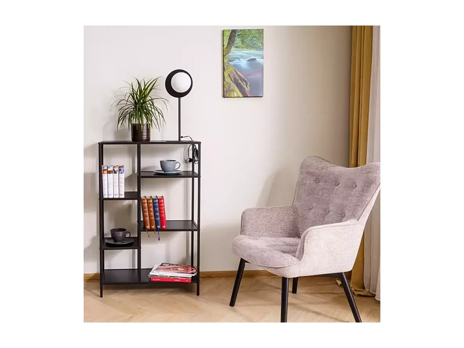 Chaise tissu beige assise rembourrée et pieds bois noir LORINDA