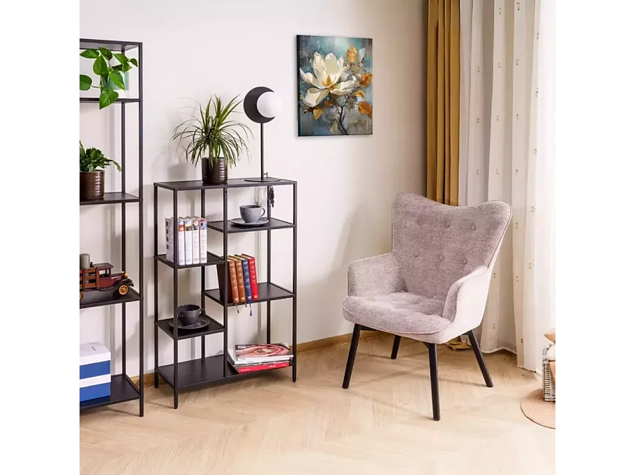 Chaise tissu beige assise rembourrée et pieds bois noir LORINDA