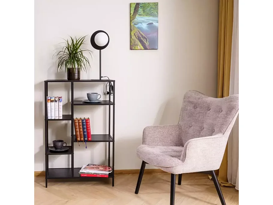 Chaise tissu beige assise rembourrée et pieds bois noir LORINDA